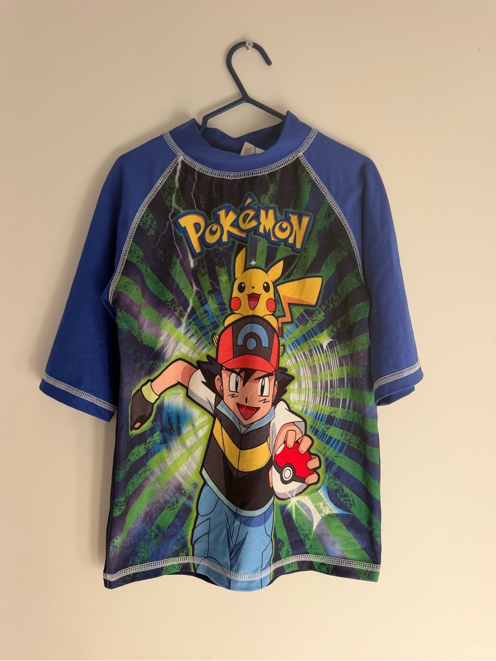 2009 Pokemon Ash & Pikachu Kids Rashguard Swim Shirt Size 8